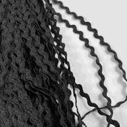 Siyah WaveLace Dalgalı Dekoratif Şerit Kenar S&uuml;s&uuml; &ndash; 1 cm İnce Zigzag Şerit 5 Metre-WAVELACE-22