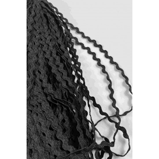 Siyah WaveLace Dalgalı Dekoratif Şerit Kenar S&uuml;s&uuml; &ndash; 1 cm İnce Zigzag Şerit 5 Metre-WAVELACE-22