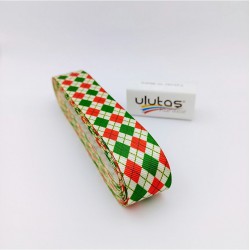 Yeşil Kırmızı Baklava Desenli Yılbaşı Kurdelesi-YENI-1022