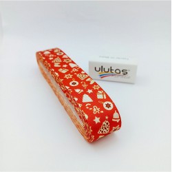 Kırmızı Beyaz Hediye Paketi Desenli Yılbaşı Kurdelesi-YENI-1032