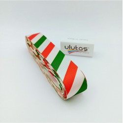 Yeşil Kırmızı Beyaz &Ccedil;apraz Desenli Yılbaşı Kurdelesi-YENI-1037