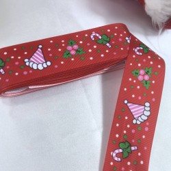 Yeniyıl S&uuml;sleme Paketleme Kurdelesi Kırmızı Şapka 4 Cm-YENI-1080