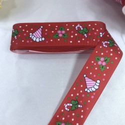 Yeniyıl S&uuml;sleme Paketleme Kurdelesi Kırmızı Şapka 4 Cm-YENI-1080