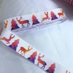 2023 Süsleme Hediye Paketleme Kurdelesi Beyaz Pembe Geyikli-YENI-1089