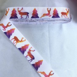 2023 Süsleme Hediye Paketleme Kurdelesi Beyaz Pembe Geyikli-YENI-1089