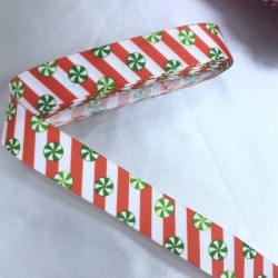 2023 Süsleme Hediye Paketleme Kurdelesi Yeşil Şeker Desenli-YENI-1097