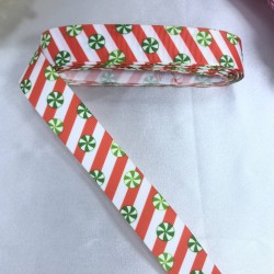 2023 Süsleme Hediye Paketleme Kurdelesi Yeşil Şeker Desenli-YENI-1097