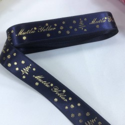 Yeniyıl 2023 Hediye Paketleme Kurdelesi Lacivert Saten Mutlu Yıllar-YENI-1190