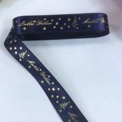 Yeniyıl 2023 Hediye Paketleme Kurdelesi Lacivert Saten Mutlu Yıllar-YENI-1190