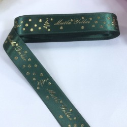 Yeniyıl 2023 Hediye Paketleme Kurdelesi Yeşil Saten Mutlu Yıllar-YENI-1191