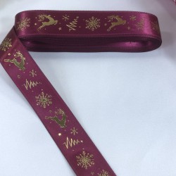 Yeniyıl 2023 Hediye Paketleme Kurdelesi Mürdüm Saten Geyikli-YENI-1192