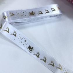 Yeniyıl 2023 Hediye Paketleme Kurdelesi Beyaz Saten Geyikli-YENI-1193