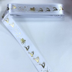 Yeniyıl 2023 Hediye Paketleme Kurdelesi Beyaz Saten Geyikli-YENI-1193