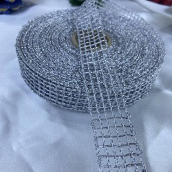 Hediye Paketleme Kurdelesi Gümüş Simli File Kurdele-YENI-1197