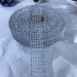 Hediye Paketleme Kurdelesi Gümüş Simli File Kurdele-YENI-1197