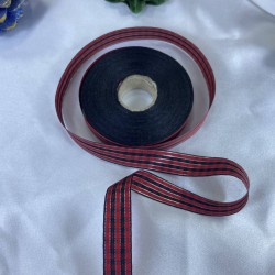 Hediye Paketleme Kurdelesi Siyah Kırmızı Ekoseli Kurdele-YENI-1198