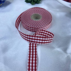 Hediye Paketleme Kurdelesi Kırmızı Beyaz Ekoseli Kurdele-YENI-1199