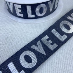 Gümüş Parlak Love Yazılı Grogren Kurdele-YENI-1201