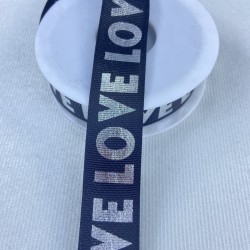 Gümüş Parlak Love Yazılı Grogren Kurdele-YENI-1201