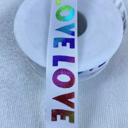 Rengarenk Parlak Love Yazılı Grogren Kurdele-YENI-1202