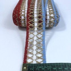 Mavi Beyaz Kırmızı Hasır Detaylı Dekoratif Şerit-YENIHASIR-12