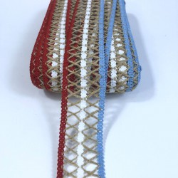 Mavi Beyaz Kırmızı Hasır Detaylı Dekoratif Şerit-YENIHASIR-12