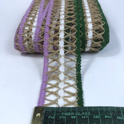 Mor Beyaz Yeşil Hasır Detaylı Dekoratif Şerit-YENIHASIR-13