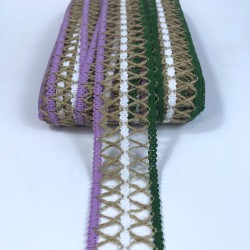 Mor Beyaz Yeşil Hasır Detaylı Dekoratif Şerit-YENIHASIR-13