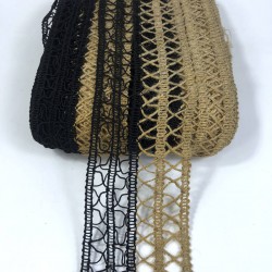 Siyah Hasır Dört Şerit Çapraz Desenli Geniş Dekoratif Şerit-YENIHASIR-2