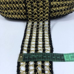 Simli Gold Siyah Dört Şerit Çapraz Detaylı Dekoratif Şerit-YENIHASIR-5