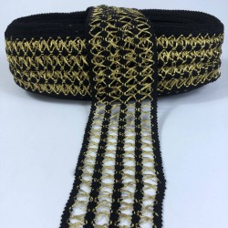 Simli Gold Siyah Dört Şerit Çapraz Detaylı Dekoratif Şerit-YENIHASIR-5