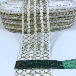 Krem Simli Gold Dört Şerit Çapraz Detaylı Dekoratif Şerit-YENIHASIR-6 Krem Simli Gold Dört Şerit Çapraz Detaylı Dekoratif Şerit-YENIHASIR-6