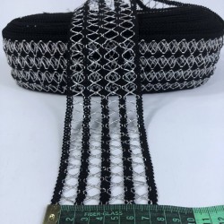 Gümüş Simli Siyah Dört Şerit Çapraz Detaylı Dekoratif Şerit-YENIHASIR-7