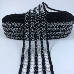 Gümüş Simli Siyah Dört Şerit Çapraz Detaylı Dekoratif Şerit-YENIHASIR-7