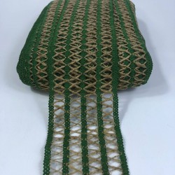 Yeşil Hasır Dört Şerit Çapraz Desenli Geniş Dekoratif Şerit-YENIHASIR-9