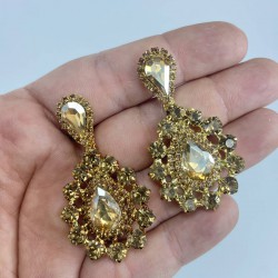 Gold Damla Model İri Ufak Taşlı Kına Düğün Nişan Küpesi-YENIKUPE-1002 Gold Damla Model İri Ufak Taşlı Kına Düğün Nişan Küpesi-YENIKUPE-1002