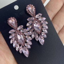 Pembe İnce Mekik Taşlı Kına Düğün Nişan Küpesi-YENIKUPE-1006 Pembe İnce Mekik Taşlı Kına Düğün Nişan Küpesi-YENIKUPE-1006