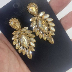 Gold İnce Mekik Taşlı Kına Düğün Nişan Küpesi-YENIKUPE-1010 Gold İnce Mekik Taşlı Kına Düğün Nişan Küpesi-YENIKUPE-1010