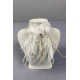 Beyaz Lazer Çiçekli Hasırlı İncili Deve Kuşu Tüylü Küpe-YENIKUPE-1020