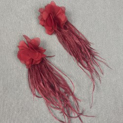 Bordo Lazer Çiçekli Deve Kuşu Tüylü Küpe-YENIKUPE-1023 Bordo Lazer Çiçekli Deve Kuşu Tüylü Küpe-YENIKUPE-1023