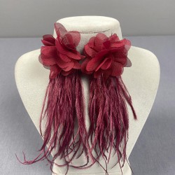 Bordo Lazer Çiçekli Deve Kuşu Tüylü Küpe-YENIKUPE-1023 Bordo Lazer Çiçekli Deve Kuşu Tüylü Küpe-YENIKUPE-1023