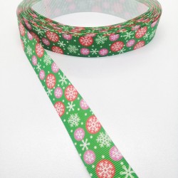 Yeşil Kar Desenli Grogren Kurdele 2,5 cm 1 Metre-YENY-122
