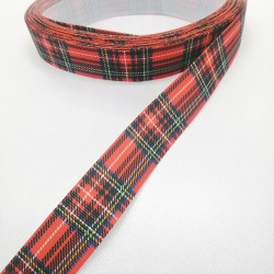 Siyah Kırmızı Kareli Grogren Kurdele 2,5 cm 1 Metre-YENY-125