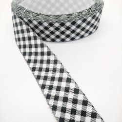 Siyah Beyaz Kareli Grogren Kurdele 4 cm 1 Metre-YENY-127