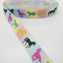 Rengarenk At Desenli Grogren Kurdele 2,5 cm 1 Metre-YENY-132