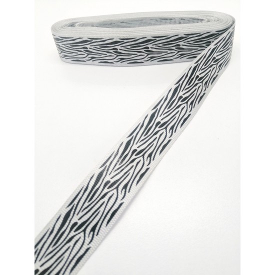 Siyah Zebra Desenli Grogren Kurdele 2,5 cm 1 Metre-YENY-137