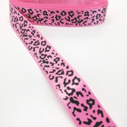 Fuşya Leopar Desenli Grogren Kurdele 2,5 cm 1 Metre-YENY-139