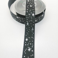 Siyah Yıldız Baskılı Tafta Kurdele 2,5 cm 1 Metre-YENY-145