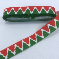 Yeşil Kırmızı &Ccedil;am Ağacı Desenli Grogren Kurdele-YILBASI-1001