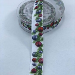 Kırmızı Mavi Yılbaşı Ağacı Desenli Grogren Kurdele-YILBASI-1017